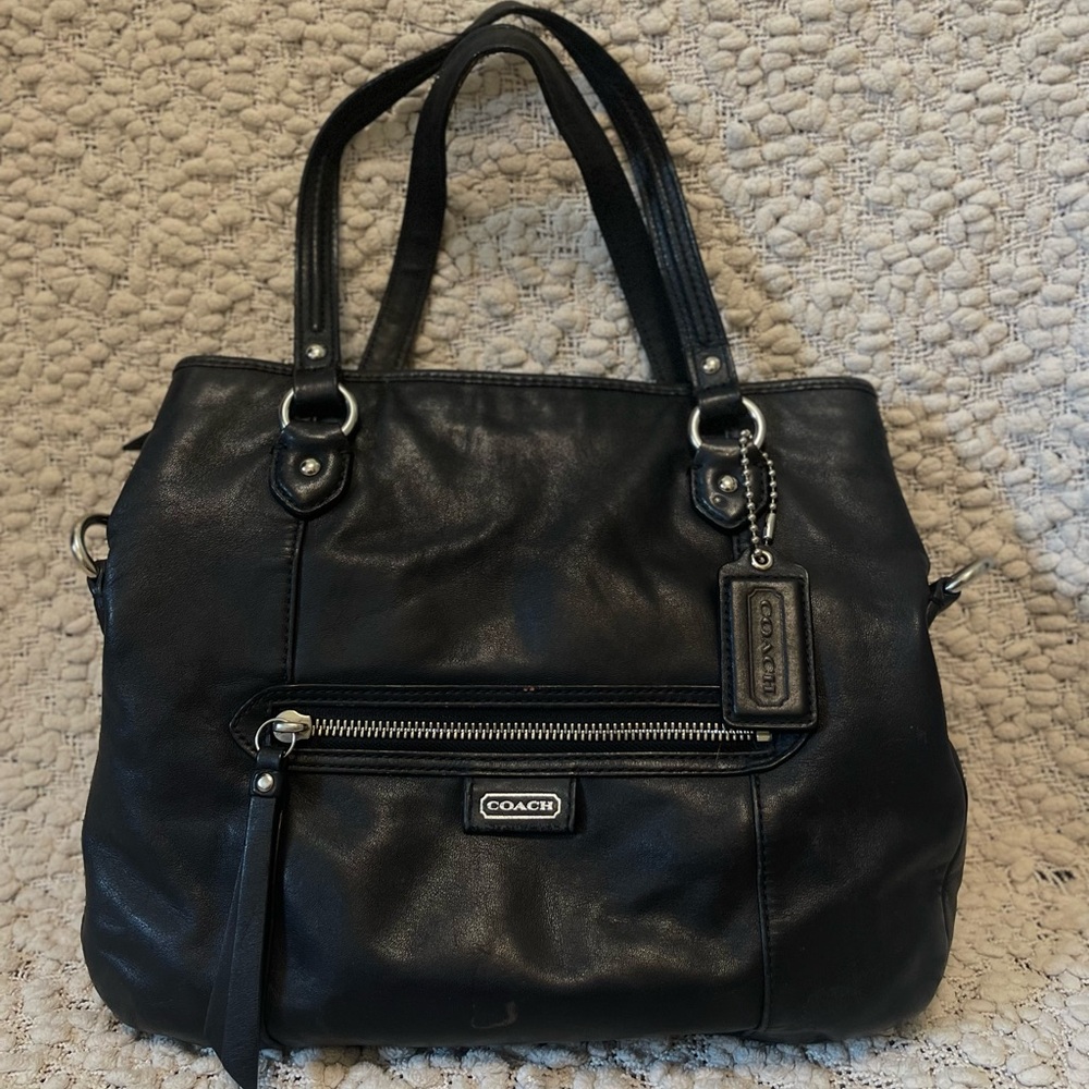 COACH F23901 DAISY MIA BEAUTIFUL BLACK LEATHER HANDBAG WITH GRAY LINING